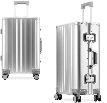 OETJE Tutto Alluminio Bagagli Senza Cerniera Guscio Rigido Valigia con Serratura TSA con Silenzioso Ruote Spinner 360 ° Lega di Metallo Valigia, Argentato., 28inches, Tutti i bagagli in alluminio