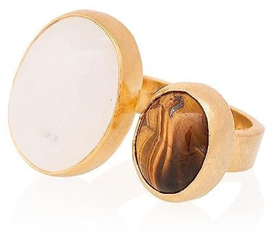 Mondstein Ring, Tigerauge Frau Ring. Oval Mondstein Ring. Vergoldeter Silber Tigerauge Ring. 925 Sterling Silber Mondstein Ring. 24K Gold plattiert Silber Tigerauge Ring.