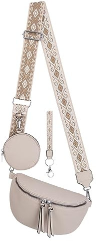 Bauchtasche Umhängetasche Crossbody-Bag Hüfttasche Kunstleder Italy-Design (BEIGE)