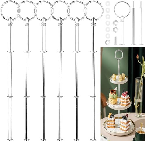 6set Etageren Stangen Set, Etageren Stäbe, Etagere Bausatz, Silber Etageren Stangen Set, Hochzeitstorte Tortenständer 2-3 etage,Etagere bausatz Stange für Obsttablett, Snackteller (Ohne Teller)
