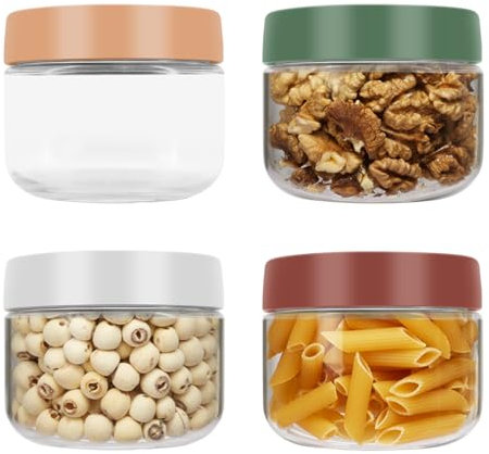 DingGreat 4 Pack 10 OZ Overnight Oats Jar - Reusable Glass Jars with Sealing Screw Lids for Overnight Oats, Salad Dressing, Yogurt, Pudding, Chutney, Jam, and Spices