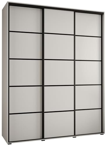 MEBLE KRYSPOL Davos 4 200 Schrank mit DREI Schiebetüren für Schlafzimmer - Moderner Kleiderschrank mit Kleiderstange und Regalen - 235,2x200x60 cm - Weiß Weiß Schwarz