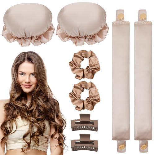 FINEASY Locken Ohne Hitze,Heatless Curls Band,Lockenwickler über Nacht mit Haarnadel Rutschfest,Haarband Locken über Nacht,Lockenwickler Ohne Hitze,DIY Hair Curler für Kurzes Langes Haar (Champagner)