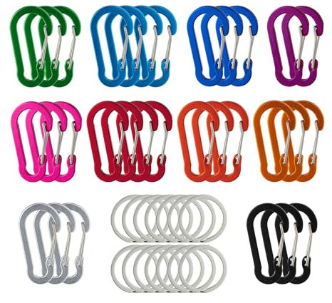 Relaxdays Karabiner, 30er Set, 14 Schlüsselringe, Schlüsselanhänger, Camping, 5 cm, Aluminium, Karabinerhaken, bunt