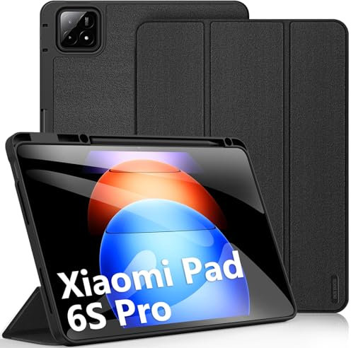 DUX DUCIS Custodia Cover per Xiaomi Pad 6S Pro (12,4, Modello 2024) con Portapenne, Sottile Folio Stand Protettiva Tablet Cover con Auto Svegliati/Sonno, Nero