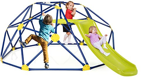 COSTWAY Cupola di Arrampicata, Struttura per Arrampicata con Scivolo, Capacità di Carico di 180 KG, per Bambini da 3 a 10 Anni, Ideale per Palestra, Cortile e Giardino (Stile 2 Verde)