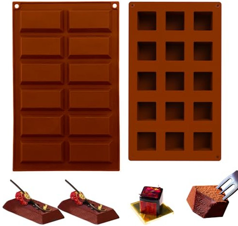Zasvec Moule en Silicone 2 Pièces Carré en Silicone Moule Silicone Moules en Silicone Rectangulaire Moule Silicone Patisserie Moule Tablette Chocolat Moule Chocolat pour Faire des au Chocolat