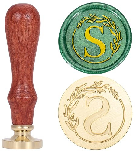 Filhome Siegelstempel Alphabet Initialen A-Z mit Kranz Vintage 26 Buchstaben Wachs Siegelstempel Holzgriff Für Umschlag Einladung (S)