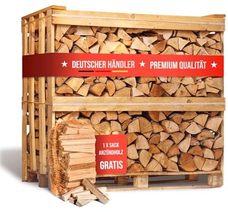Kaminholz Breuer Brennholz Buche Palette 1RM 25 cm - kammergetrocknet, sauber & schädlingsfrei - Feuerholz 20% Restfeuchte für Kamin, Grill, Ofen, Feuerschale - Buchenholz Raummeter mit Lieferung