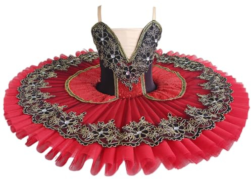 GeRRiT Tutú de Ballet Profesional de niña, Vestido de Fiesta de Bailarina Rojo para Mujeres Adultas Niño Niños Plato Tutú de panqueque Traje de Baile de Ballet para niñas,Rojo,130
