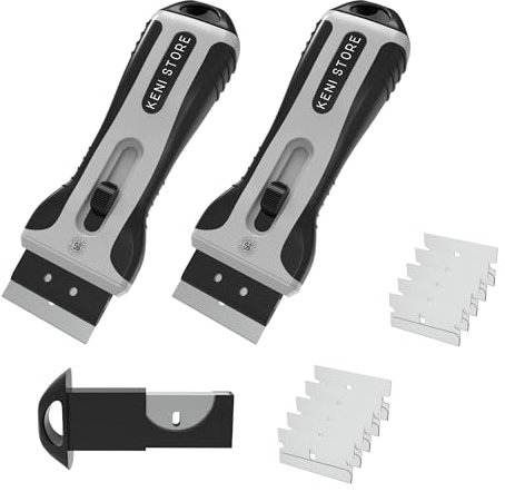 KENI STORE| 2 Raschietto per Vetroceramica e Induzione - Pulizia Professionale con Manico Ergonomico - Include 10 Lame in Acciaio Inossidabile - Ideale per Cucina, Vetri e Pavimenti