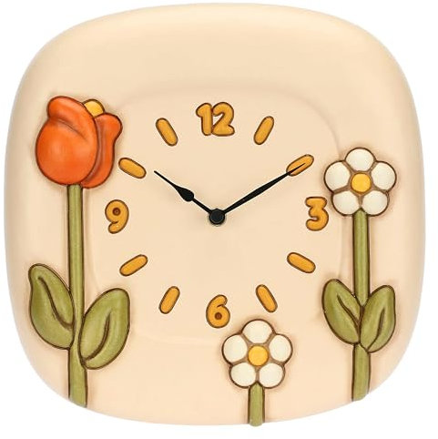 THUN, Orologio in Ceramica Decorata a Mano, Versione Grande, Linea Happy Country, Idea Regalo per la Casa, 26 x 26 x 4.5 cm