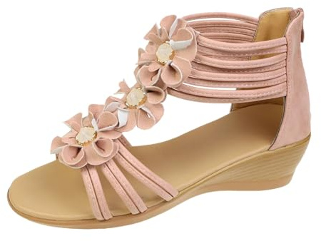 Womens Sandals Mid Wedge Heel Braided Adjustable Buckle Shoes Comfy Memory Foam Insole Backless Dress Sandals Bridesmaid Evening Party Occasion Flip-Flops