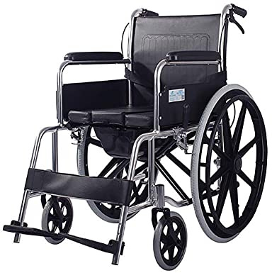 wheelchairs Schwarzer selbstangetriebener Rollstuhl, zusammenklappbar, tragbar, Mehrzweck-Mobilgerät, mit Toilette und Bremspedalen, pannensichere Reifen, abnehmbar/Aluminium