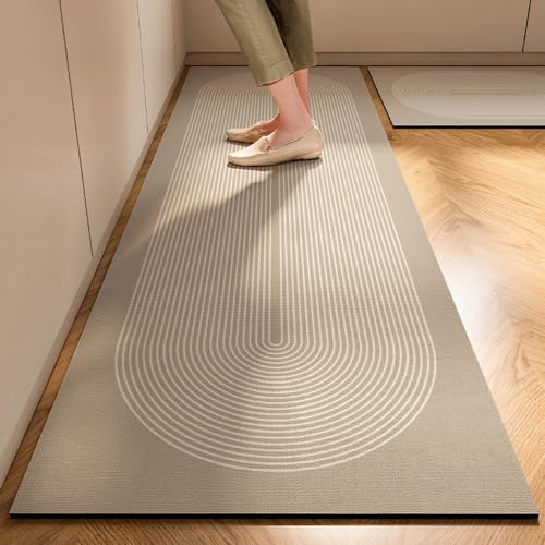 Hixingo Tappeto Cucina in Diatomite, Passatoia Cucina Antiscivolo Lavabile Tappeti da Cucina, Tappeto da Cucina Design Moderno Tappeto da Bagno Tappetino per Doccia (50x180cm,Linee)
