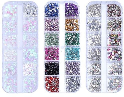 Nail Gems,4200PCS Flat Back Crystal AB Nail Art Rhinestones,Heart Star Nail Art Glitter Sequins with Nail Rhinestones Diamonds for Nails, Face, Clothes, Craft