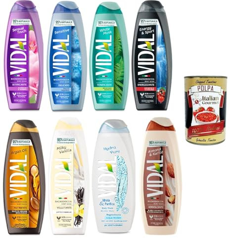 Vidal bagnoschiuma Testpaket, Schaumbäder Bades bath shower foam 8x 500ml + Italian Gourmet polpa 400g