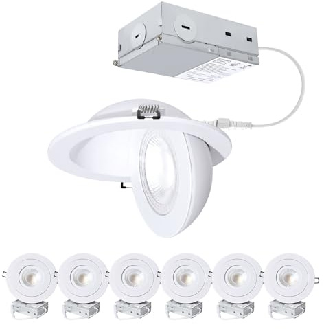 6 Inch Gimbal Recessed Light, 12W Tilt, 90° & 360° Rotation, 1300lm, 5CCT(2700K-5000K), Recessed Lighting with IC Rated LED Eyeball Ceiling Light