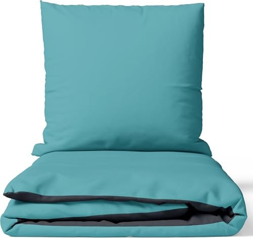 Leonado Vicenti Bettwäsche Baumwolle 200x200 cm Petrol Grau Uni Einfarbig Set Schlafzimmer Garnitur Wendebettwäsche Bezug Decke mit verdecktem Reißverschluss