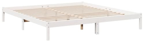 vidaXL Massivholzbett, Holzbett Extra Lang ohne Matratze, Bettgestell mit Lattenrost, Bett Doppelbett für Schlafzimmer, Weiß 180x220cm Kiefernholz
