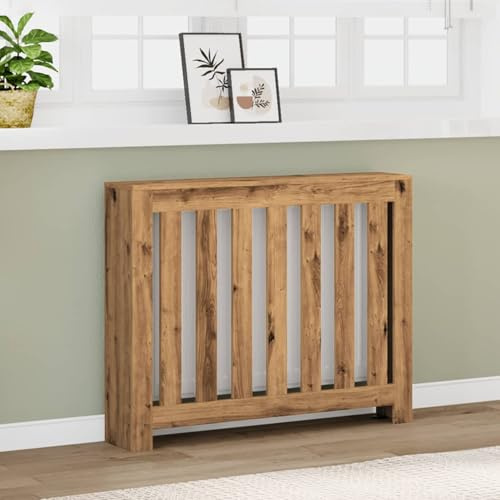 Homgoday Cubierta de Radiador de Madera de Ingeniería con Estante, Roble Artesanal, 104x20x82 cm