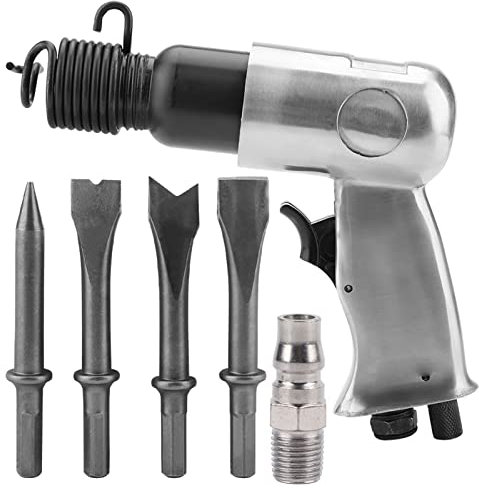 Air Chisel Air Hammer Kit Pneumatic Hammer Chisel Industrial Powerful Handle Straight Type Air Hammer Chisel Set for Sand Cleaning, Welding, Groove Opening, Cylinder Stroke: 150mm