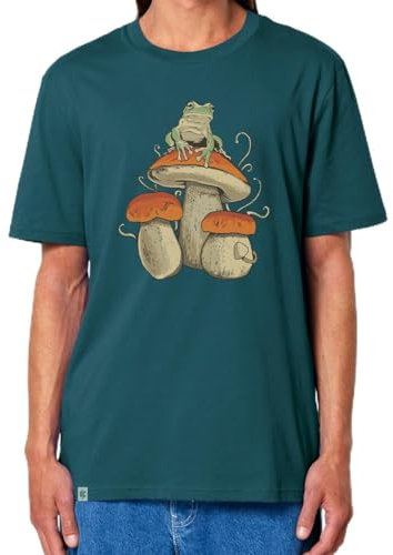 GREEN COSMOS - Tshirt Herren - T Shirt Bio Baumwolle Herren - T-Shirt mit Motiv Frog ON Mushroom - Bequemer Schnitt Medium Fit - Tshirt Männer - Stargazer - L