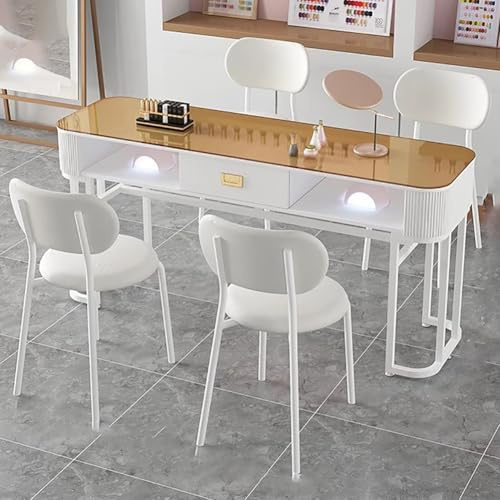 TT-YEC Table De Manucure Portable Avec Support De Rangement, Table De Manucure En Verre Trempé, Établi De Manucure Et De Beauté Double Couche, Table De Salon Pour Manucure, Blanc,Bl120cm