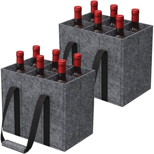 Lifewit Lot de 2 Sac Bouteille avec Poignées, Porte Bouteille en Feutre Robuste avec 6 Compartiments, Sac de Transport pour 6 Bouteilles de 1,5 L de Vin, Bière, Champagne, 30 x 20 x 26 cm