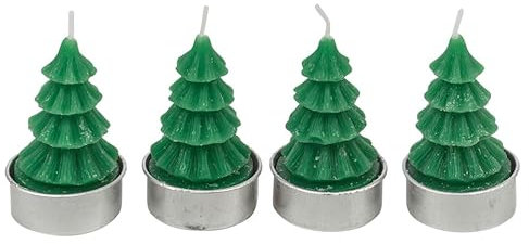 URBNLIVING 4 Pcs Green Christmas Tree Shaped Tea Light Candles for Festive Holiday Decor Xmas Tealight Gift Sets Table Centerpieces Home Decoration
