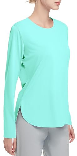 HIBETY Damen Langarm-Shirts UPF 50+ Sun Shirts Workout Athletic Tops Leichte schnell trocknende Outdoor Wandern Yoga Gym Active Tees Green M