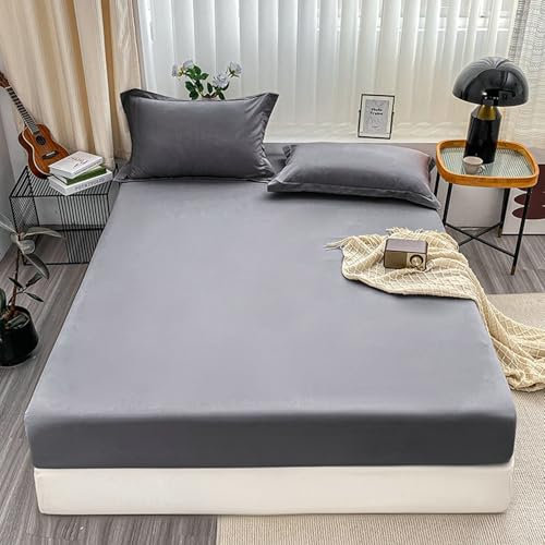 Calefee Boxspringbett Spannbettlaken 150x190 25cm, Betttuch ohne Kissenbezug Polyester Einfarbig Dunkelgrau