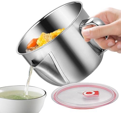Mwkbbn Ölabscheider zum Kochen, Edelstahl-Saucier-Fetttrenner mit Deckel, Fettbehälter für Küche, Nudelschale, Fettbecher zum Kochen von Truthahn, Fleisch, Rind, Huhn
