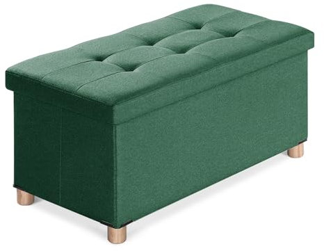 BRIAN & DANY Ottoman Storage Box with 4 Wood Legs, Linen Storage Ottoman for Living Room, Dark Green, 76 x 38 x 38 cm