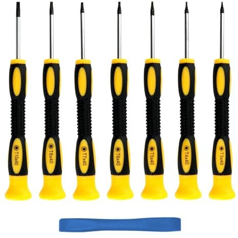 Professional Torx Screwdriver Set 7Pcs Star Security Screwdriver Set with Pry Tool Including T3 T4 T5 T6 T7 T8 T10 for Jewellers Watch Electronics (Yellow)