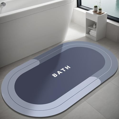 Dolic Badematte, Gummi-Badezimmermatte, super wasserabsorbierende Teppiche, rutschfest, schnelltrocknend, dünner Badezimmerteppich für Badezimmerboden, Badewanne & Küche(Blau, 60 x 90 cm)
