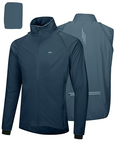 33,000ft Mens Cycling Jacket Waterproof Breathable Coats Reflective Running Vest with Removable Sleeves Lightweight for Packable