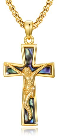 PARYFO Herren Kreuz Kette 925 Sterling Silber Gold Jesus Kreuz Anhänger Halskette Kruzifix Halskette Jesus Schutz Amulett Schmuck für Männer Christlich