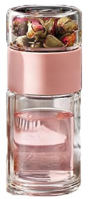 Botella de agua de vidrio doble con funda, botella de té, infusor, vaso, botella de agua, ecológica, 2 (rosa)