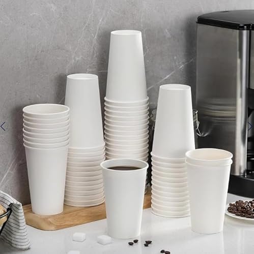 100 X 16oz Single Wall White Paper Cups for Hot & Cold Drinks Premium Disposable Coffee/Tea Paper Cups Perfect for Your Home, Café, Work, Parties or Outdoors (100, 16oz)