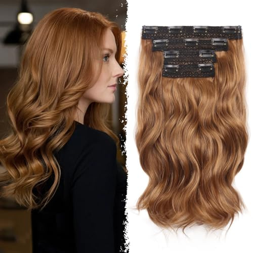 Clip In Hair Extension - 14 Inch Wavy Natural Synthetic Hair Extensions Clip In (Color: Light Brown mix Blonde)