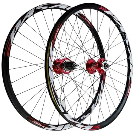 AuroraXQ Set di Ruote per Mountain Bike da 26 27,5 e 29 Pollici, Cerchio a Doppia Parete Mozzo HG Lega di Alluminio Freno a Disco a Sgancio Rapido Compatibilità con Ruote MTB Anteriori/posteriori 7-12