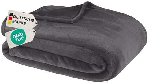 NYVI Kuscheldecke Cashmere Touch - Extra Flauschig - kuschelweiche & warme Sofadecke für Herbst & Winter - Anthrazit 180x220 cm