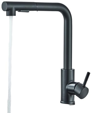 Pull Out Kitchen Sink Faucet High Pressure Two Model Stream Sprayer Nozzle Stainless Steel Tap Deck Install Hot And Cold Water(Matte Black A)