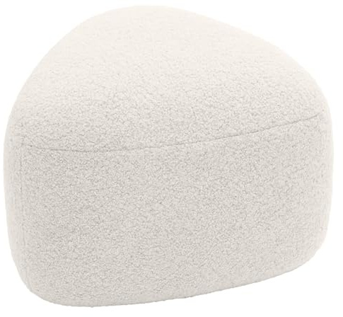 CLP Sitzhocker oval Alfrisa, Polsterhocker mit Teddystoff, Fußhocker gepolstert für Wohnzimmer und Schlafzimmer, Holzgestell stabil Farbe Creme