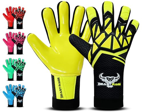BEAST RAGE Torwarthandschuhe für Kinder Junior 3-10 Jahre|Stabiler Griff mit robustem Latex Jugend Erwachsenen Fußballtorwarthandschuhe für Jungen Fußball