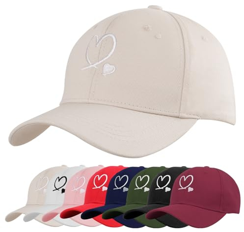 Tiakay Baseballmütze mit Herzstickerei–Unisex Verstellbare Baumwolle Atmungsaktive UV-Schutz Sommer Baseballkappe Mützen Basecap Sonnenschutzmütze für Freizeit Outdoor Reisen Sport