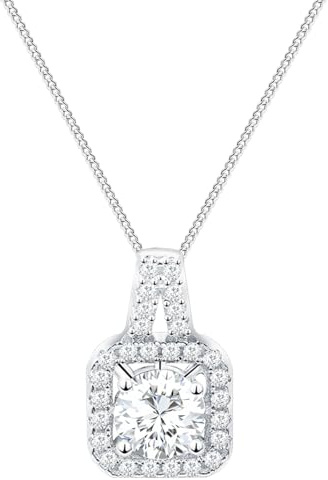 Löb 925 Silber Halskette Quadrat Eckig Anhänger Zirkonia Stein, Damen Kette Strass Diamant Form Steinanhänger Weiß Dezent Elegant Schmuck Brautschmuck