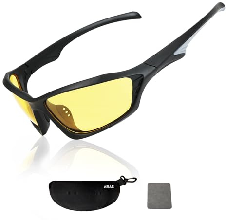 ARAS Polarisierte Nachtfahrbrille – Sonnenbrille Mit Gelben Gläsern Für Damen & Herren – Entspiegelte Nachtsichtbrille Olarisiert, Zum Autofahren, Angeln, Golf