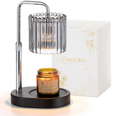 Candeldo Silver Candle Warmer Lamp with Timer, Birthday Gifts for Women Mum | Wax Melt Lamp, Height Adjustable, Dimmable, Gift for Her, House Warming, Birthday Present, Modern Home Decor, with 2 Bulbs